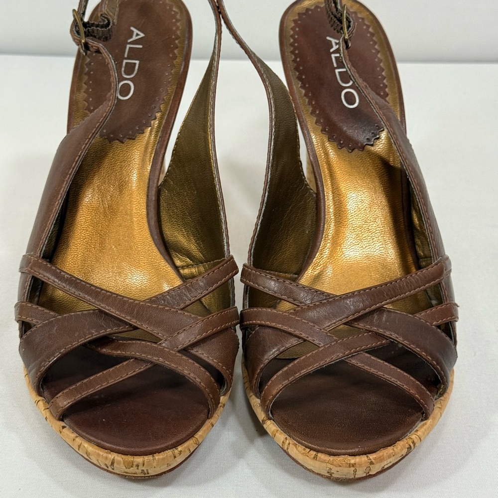 Aldo Brown Leather Cork Heels